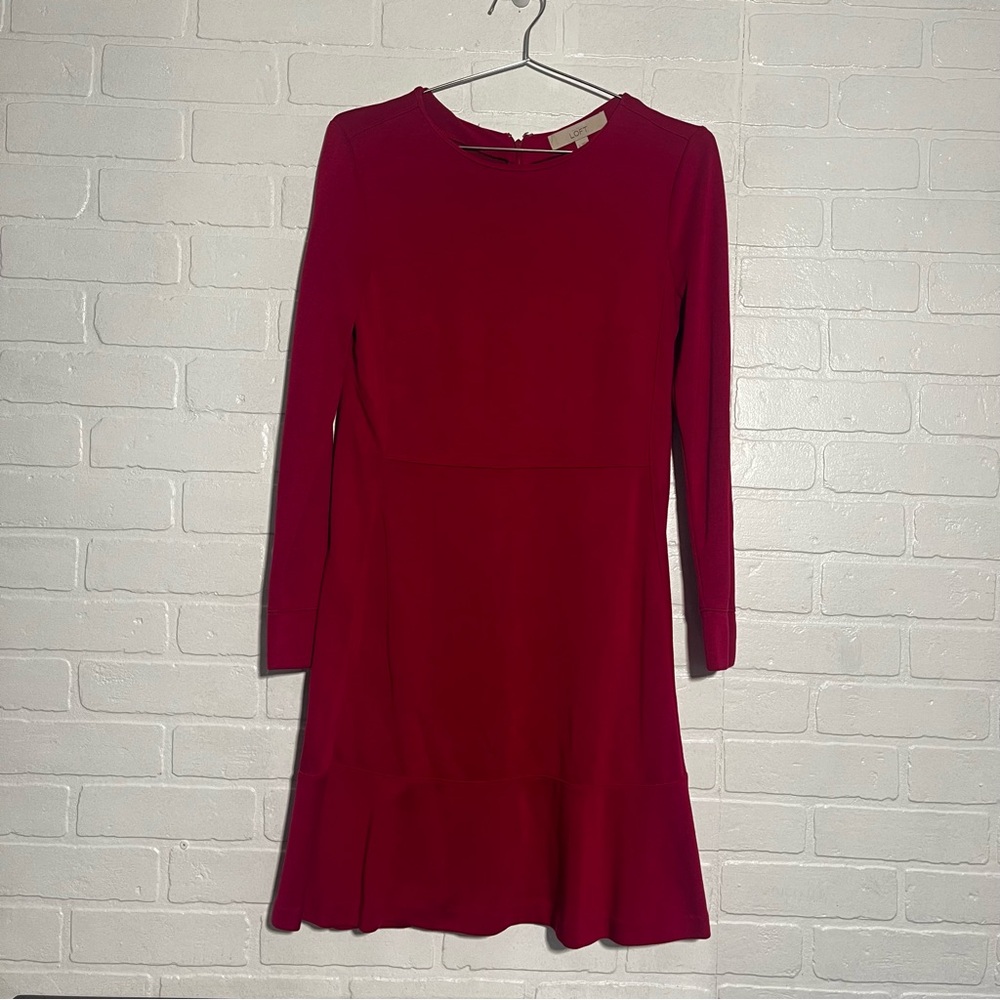 LOFT Womens Dress Long Sleeve Fit and Flare Great Condition Dark Pink Red Size 6
